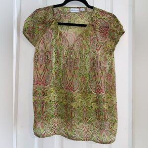 Liz Claiborne Green‎ and Pink Paisley Blouse